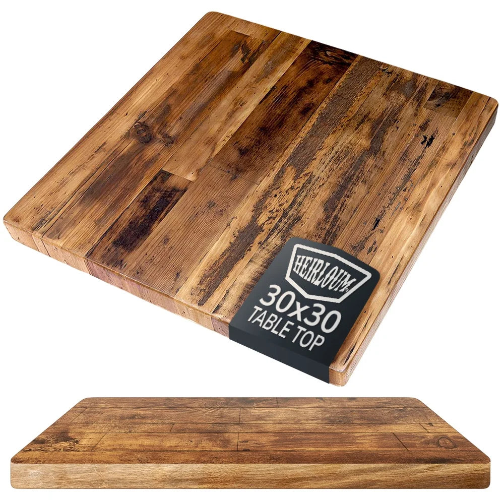 HEIRLOUM Reclaimed Wood Table Top - Rustic Recycled Solid Wooden Piece Perfect for Kitchens, Dining and Coffee Table Tops (Reclaimed Wood Table Top - Economy, 30 x 30)