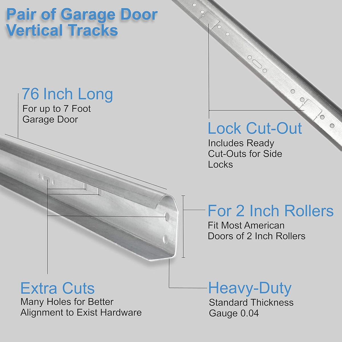 Garage Door Vertical Track Replacement ?C Set of Left and Right for 7 Foot Tall - Garage Door Rails Galvanized Steel Hardware Door Rails for Residential/Light Commercial Side Tracks for 2-inch Rollers