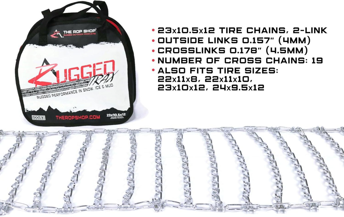 The ROP Shop Pair of 2 Link Tire Chains & Tensioners 23x10.5x12 for Snow Blowers, Lawn & Garden Tractors, Mowers & Riders, UTV, ATV, 4-Wheelers, Utility Vehicles