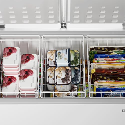 Freezer Wire Baskets, Kitchen Storage Organizer Bins for Chest and Upright Freezer, Refrigerator Dividers Containers with Handles - Pearl White (3)