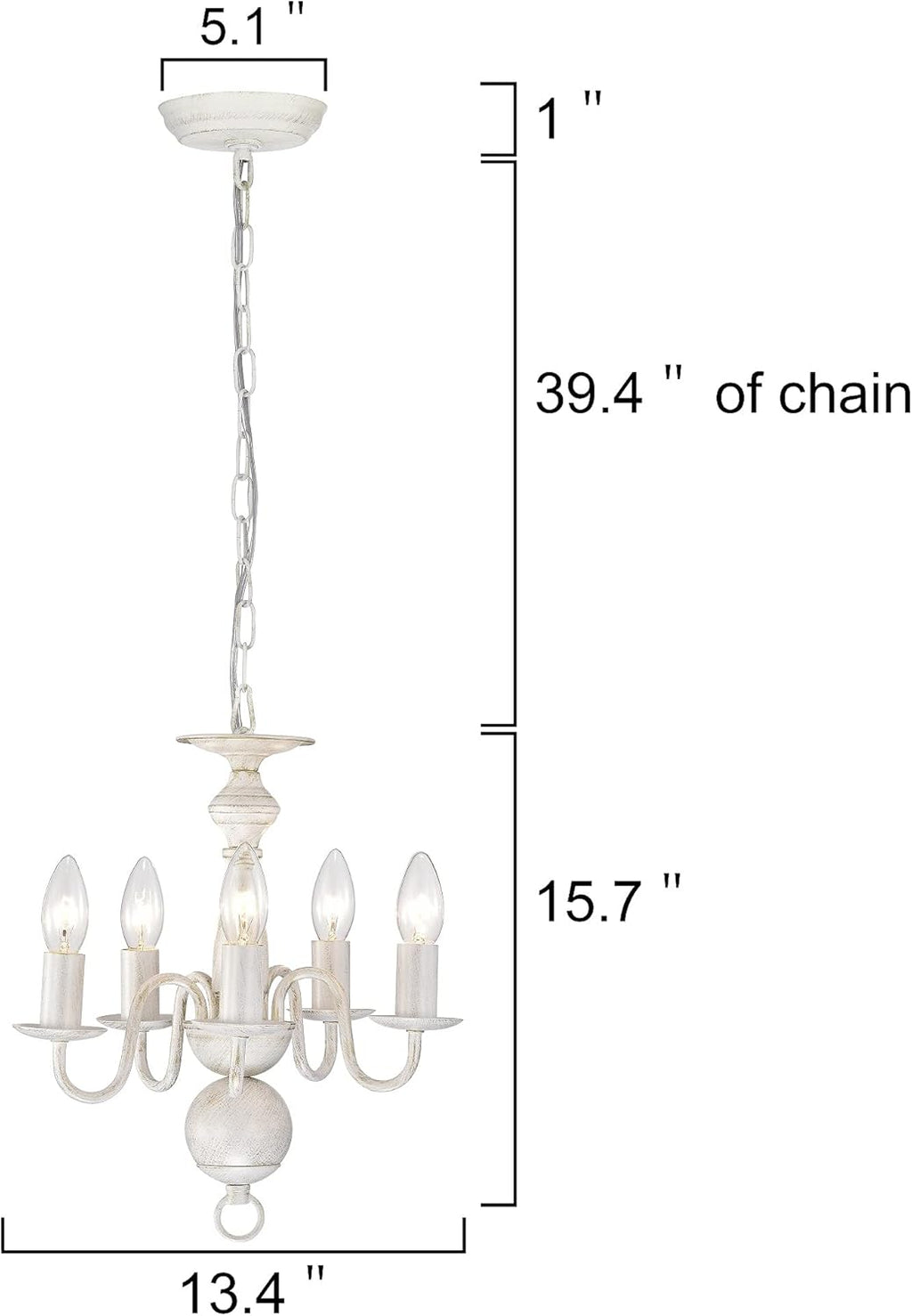 White Chandelier Small Rustic Chandeliers Farmhouse Metal Chandeliers 5 Light French Country Chandelier Lighting for Entryway,Foyer,Dining Room and Living Room