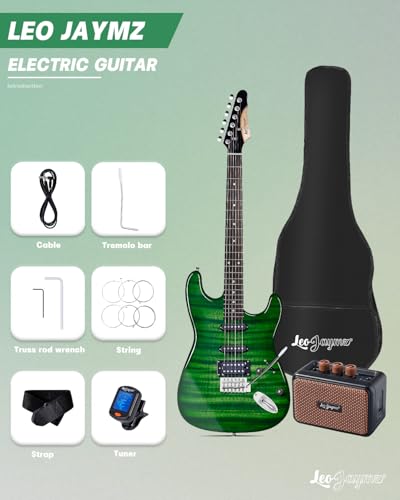 Leo Jaymz 39 Full Size ST Style Electric Guitar Starter Kit with SSH Pickup, 5W Portable Amp, Tuner, Gig Bag, Strap & Accessories (Violet Ocean)