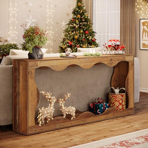 Tribesigns 63 Inches Farmhouse Console Table with Storage, Couch Table Behind Sofa, Long Entryway Sofa Station, Narrow Console Stand, Hallway Stand for Entryway Living Room, Brown