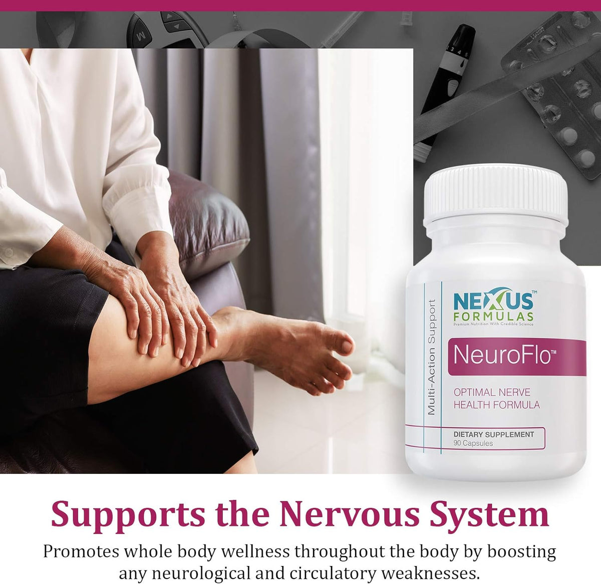 Nexus Formulas NeuroFlo Supplement - Circulation and Vein Support for Healthy Legs - Horse Chestnut Formula for Nerve Function, Numbness, Tingling