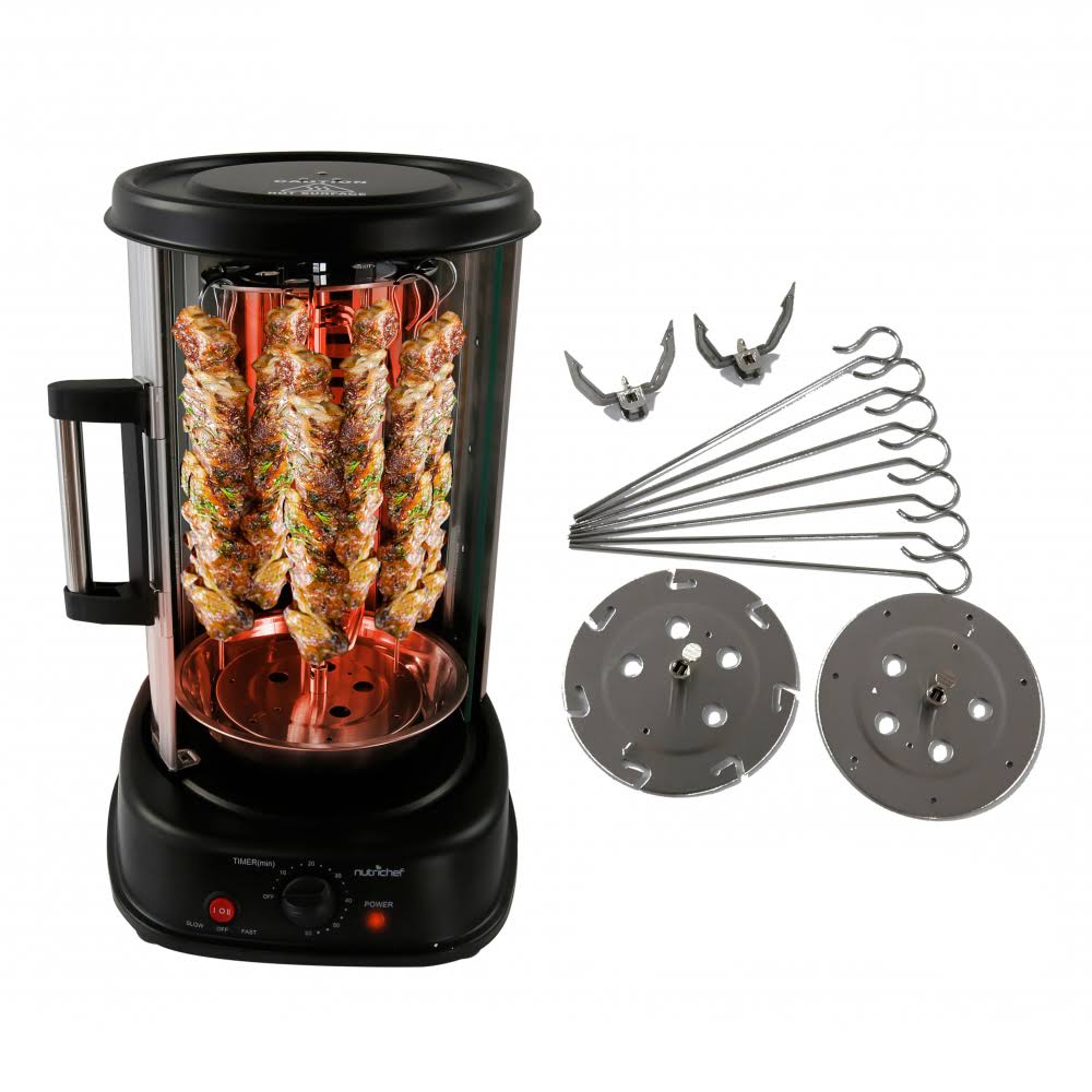Nutrichef Vertical Rotisserie Oven - Rotating Kebob Cooker, Black