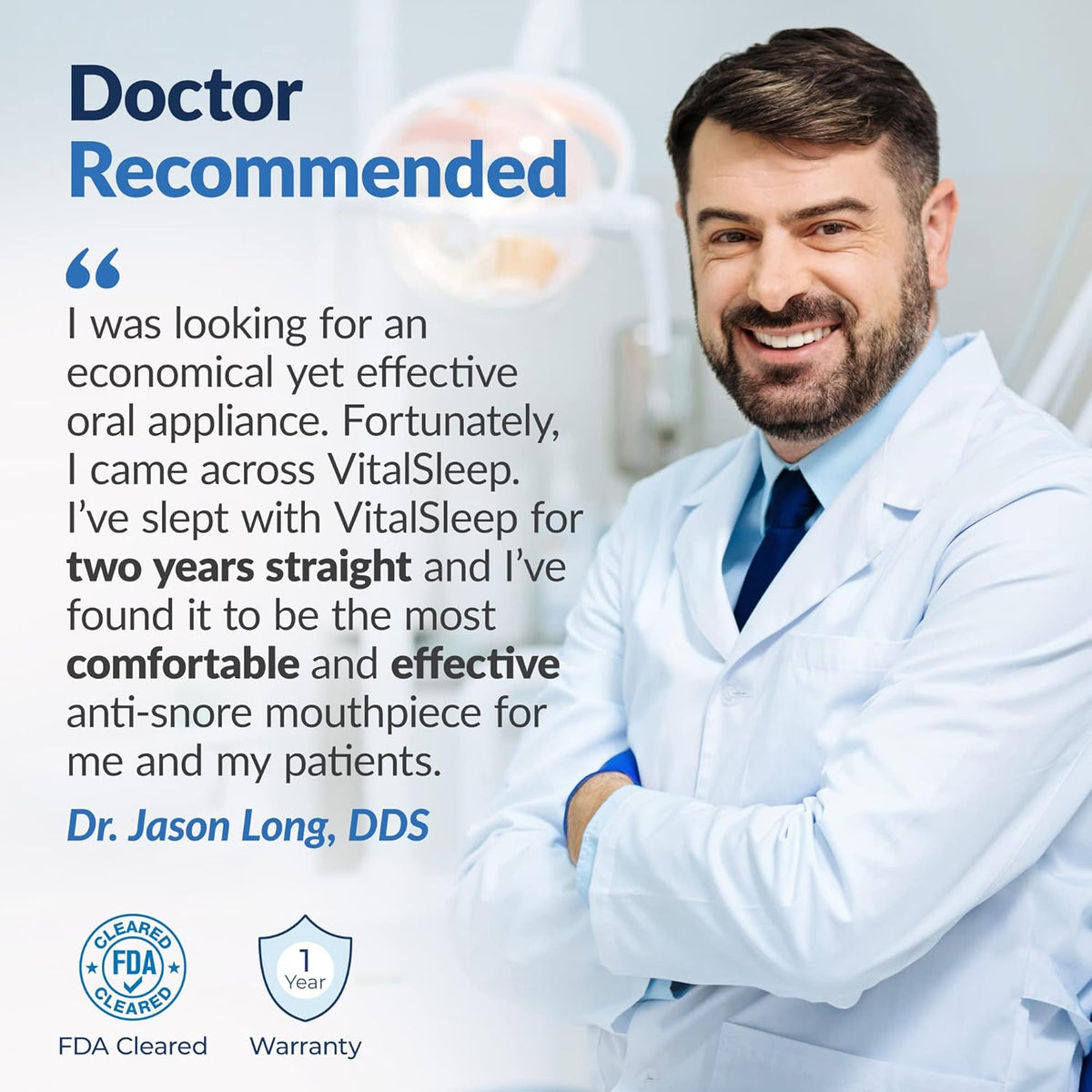 VitalSleep Anti-Snoring Mouthpiece + Sleep Mask, Custom Adjustable Jaw Positioning, USA Made & FDA Cleared Snoring Solution, BPA-Free, Comfortable Fit