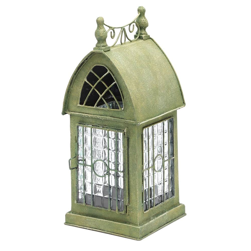 Echo Valley Glass and Metal Architectural Candle Holder Lantern - Green Patina Durham House