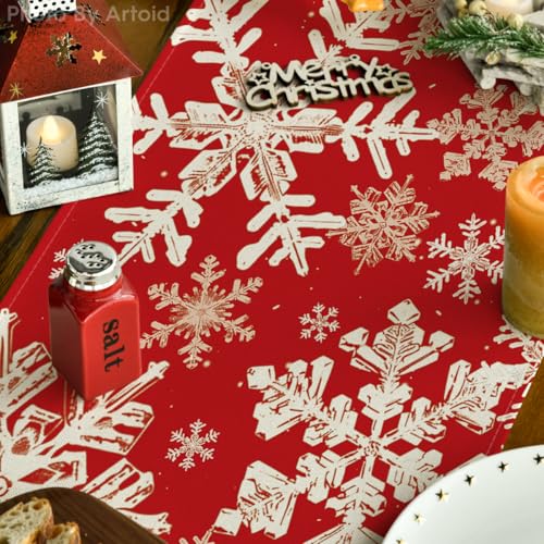 Artoid Mode Navy Blue Snowflakes Christmas Table Runner, Seasonal Winter Holiday Kitchen Dining Table Decoration for Home Party Decor 13x72 Inch
