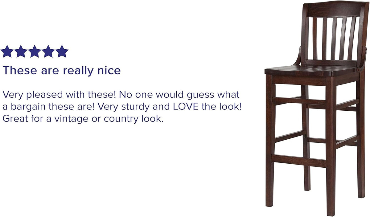 Flash Furniture HERCULES Series School House Back Walnut Wood Restaurant Barstool