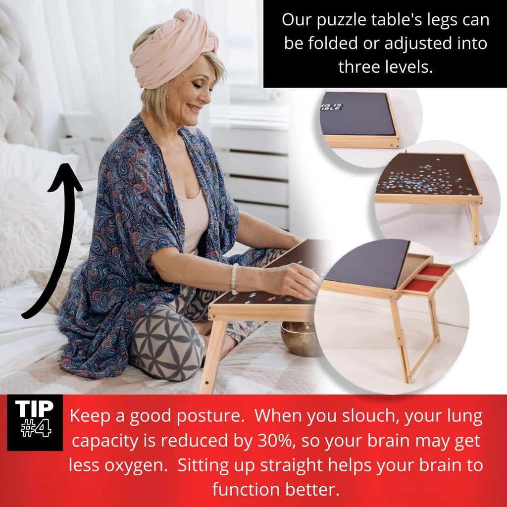 Large Wooden Puzzle Table Fits 1500 Pieces, Portable Jigsaw Puzzle Board with Four Non Slip Drawers, Adjustable and Foldable Legs, Protective Rubber Mat Cover - by AGREATLIFE