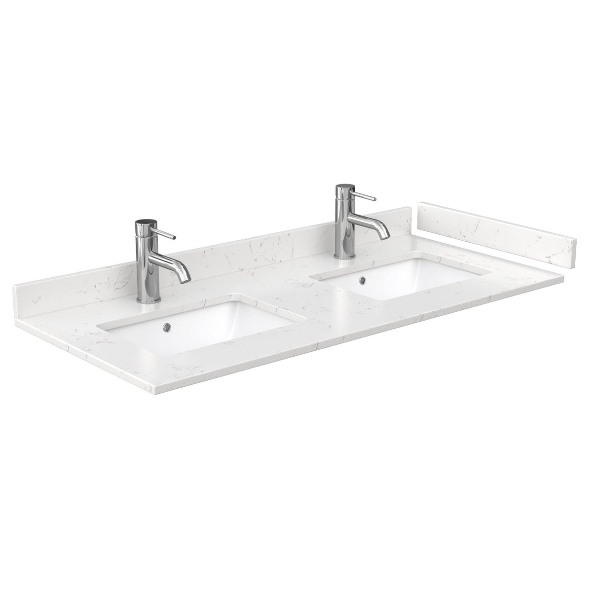 48x22 Double Countertop - Light-Vein Carrara Cultured Marble with Undermount Square Sinks - Includes Backsplash and Sidesplash