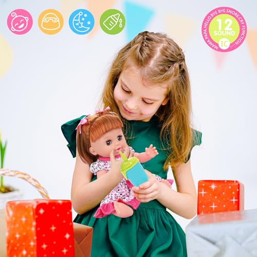 Baby Doll Toys Set, 14 Doll Toys, 25Pcs Dolls Care Toy Playset, Toddlers Toy Doll Set Incl Cradle Crib, High Chair, Milk Bottle, Pacifier, Diaper, Baby Gift for Age 3 4 5 6+ Years Old Girls Boys