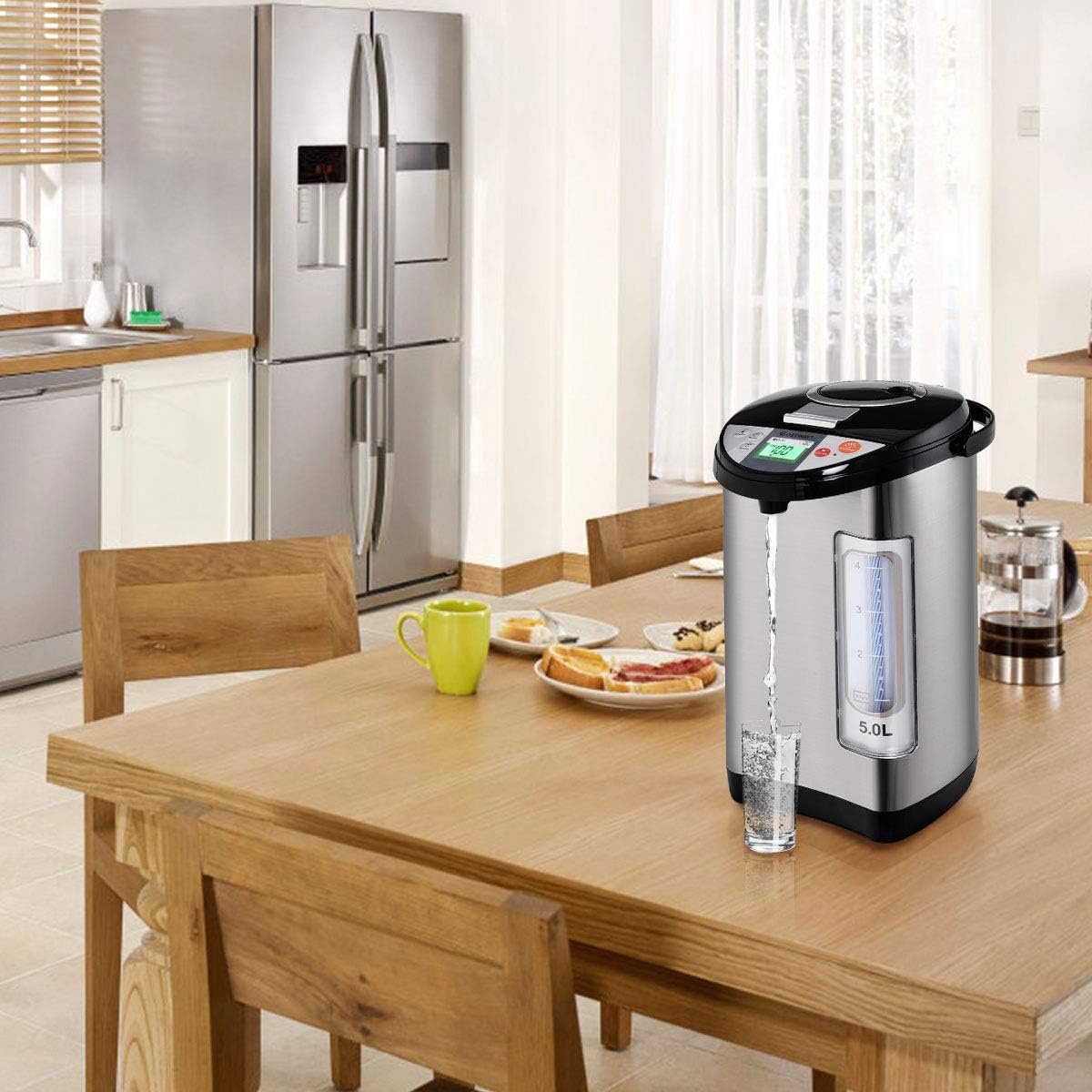 Costway Instant Electric Hot Water Boiler and Warmer, 5-Liter LCD Water Pot with 5 Stage Temperature Settings, Safety Lock to Prevent Spillage, Stainless Steel Hot Water Dispenser