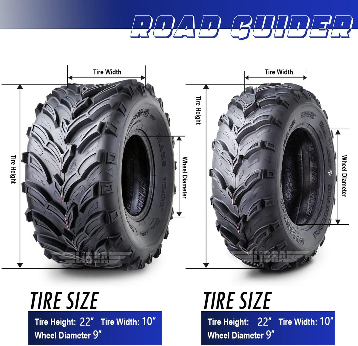 Set 4 Road Guider ATV/UTV Tires 22x7-11 Front & 22x10-9 Rear /6PR 20mm Deep Tread Honda Recon 250 Suzuki Ozark 250
