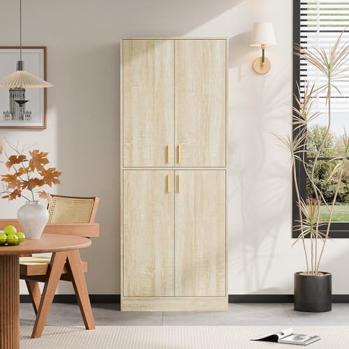 Cozy Castle Kitchen Pantry Cabinet, 71 Tall Wood Storage Cabinet with Doors and Shelves 4 Doors Freestanding Cupboard Utility Hutch for Dining Room Living Room Bathroom Furniture, Gray
