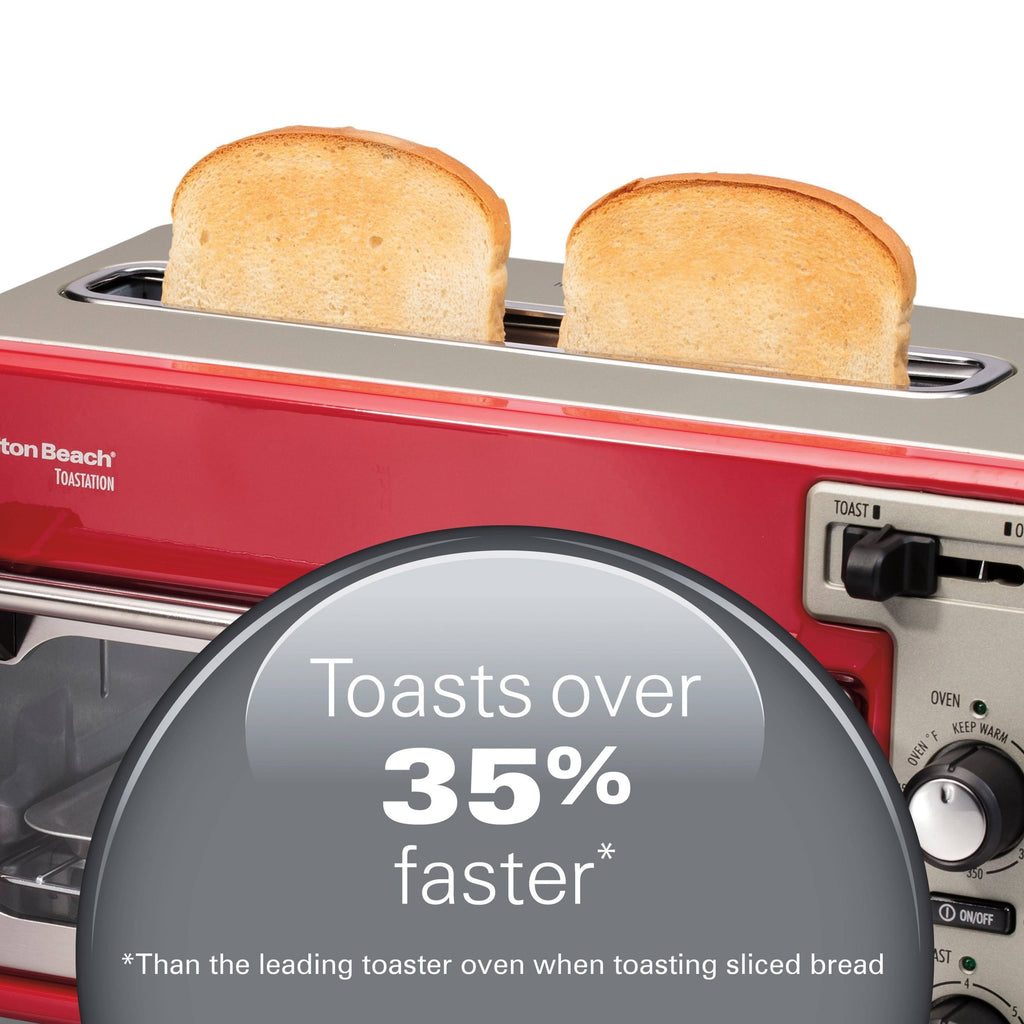Hamilton Beach - Toastation 2-Slice Countertop Toaster and Toaster Oven - Red 22724