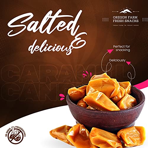 Oregon Farm Fresh Snacks Salted Caramel Gourmet Candy - Oregon Made Caramel Candy with Sea Salt and Vanilla - Gluten Free Delicious Chewy Sea Salt Caramels - Soft Caramels Individually Wrapped (16 oz)