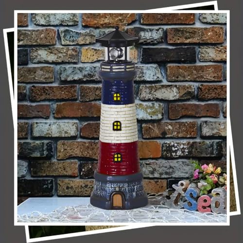 Garden Outdoor Statues, Waterproof Lighthouse Lights Lawn Decor; Automatic Rotating Solar Lights for Yard, Patio, Ground, Tabletop Decoration; Unique Housewarming Gifts - Red