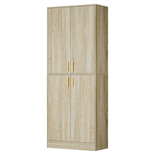 Cozy Castle Kitchen Pantry Cabinet, 71 Tall Wood Storage Cabinet with Doors and Shelves 4 Doors Freestanding Cupboard Utility Hutch for Dining Room Living Room Bathroom Furniture, Gray