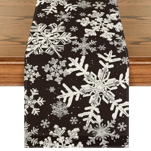 Artoid Mode Navy Blue Snowflakes Christmas Table Runner, Seasonal Winter Holiday Kitchen Dining Table Decoration for Home Party Decor 13x72 Inch