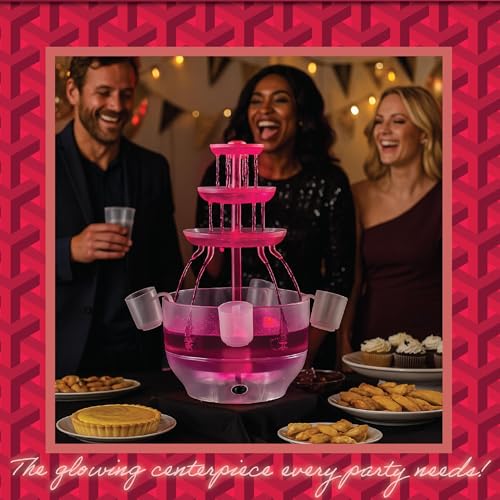 Kusini Drink Fountain for Parties - 1.5 Gal, 3 Tier Punch Bowl Champagne Tower, LED Base, 4 Reusable Cups - Drink Tower Machine for Soda, Juice, Mimosa, Pani Puri Fountain for Party Hosting Supplies
