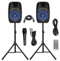 Pair Alphasonik All-in-One 12x22 Powered 1500W Pro DJ Amplified Loud Speakers with Bluetooth USB SD Card Aux MP3 FM Radio PA Sys
