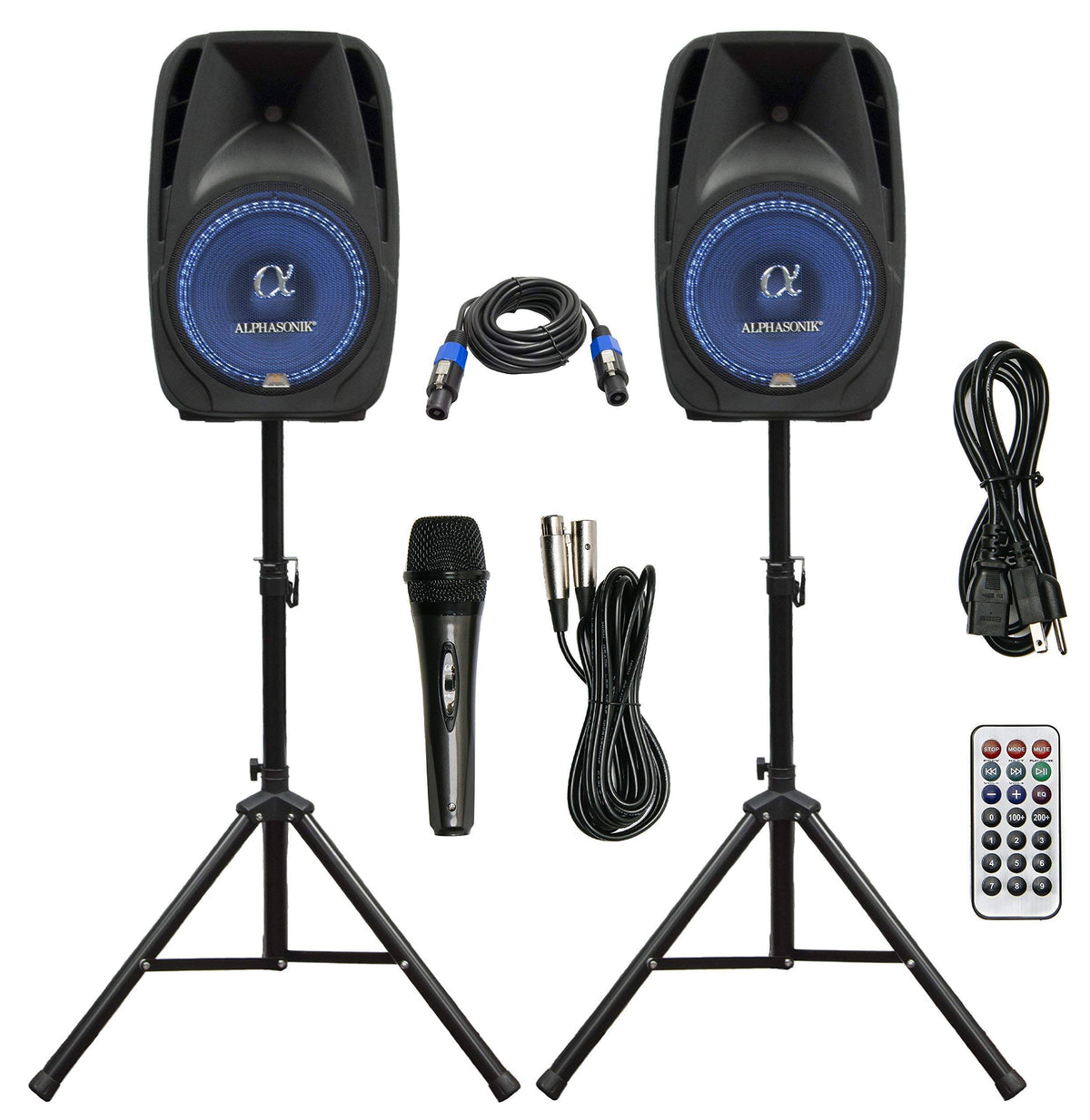 Pair Alphasonik All-in-One 12x22 Powered 1500W Pro DJ Amplified Loud Speakers with Bluetooth USB SD Card Aux MP3 FM Radio PA Sys