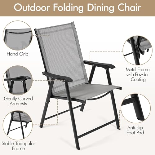 Yaheetech Patio Dining Chairs Set of 4 with Armrests, Outdoor Folding Chairs with Metal Frame and Backrest for Lawn, Garden, Yard and Poolside, Black