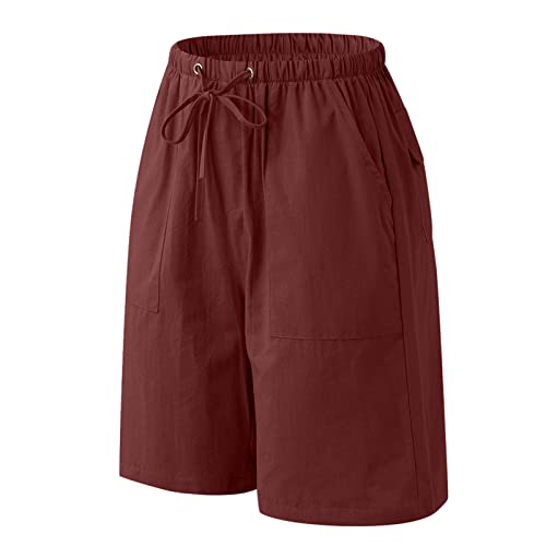 Men's Linen Casual Classic Short Elastic Waist Summer Beach Lightweight Board Slim-Fit with Pockets Active Running Walk Short
