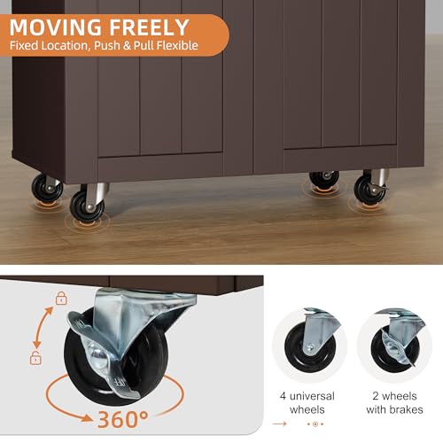 Shintenchi Kitchen Island Cart with Storage,Rolling Side Table on Wheels with Large Worktop, Cabinet,Towel Rack and Drawers for Kitchen,Dinning Room, White