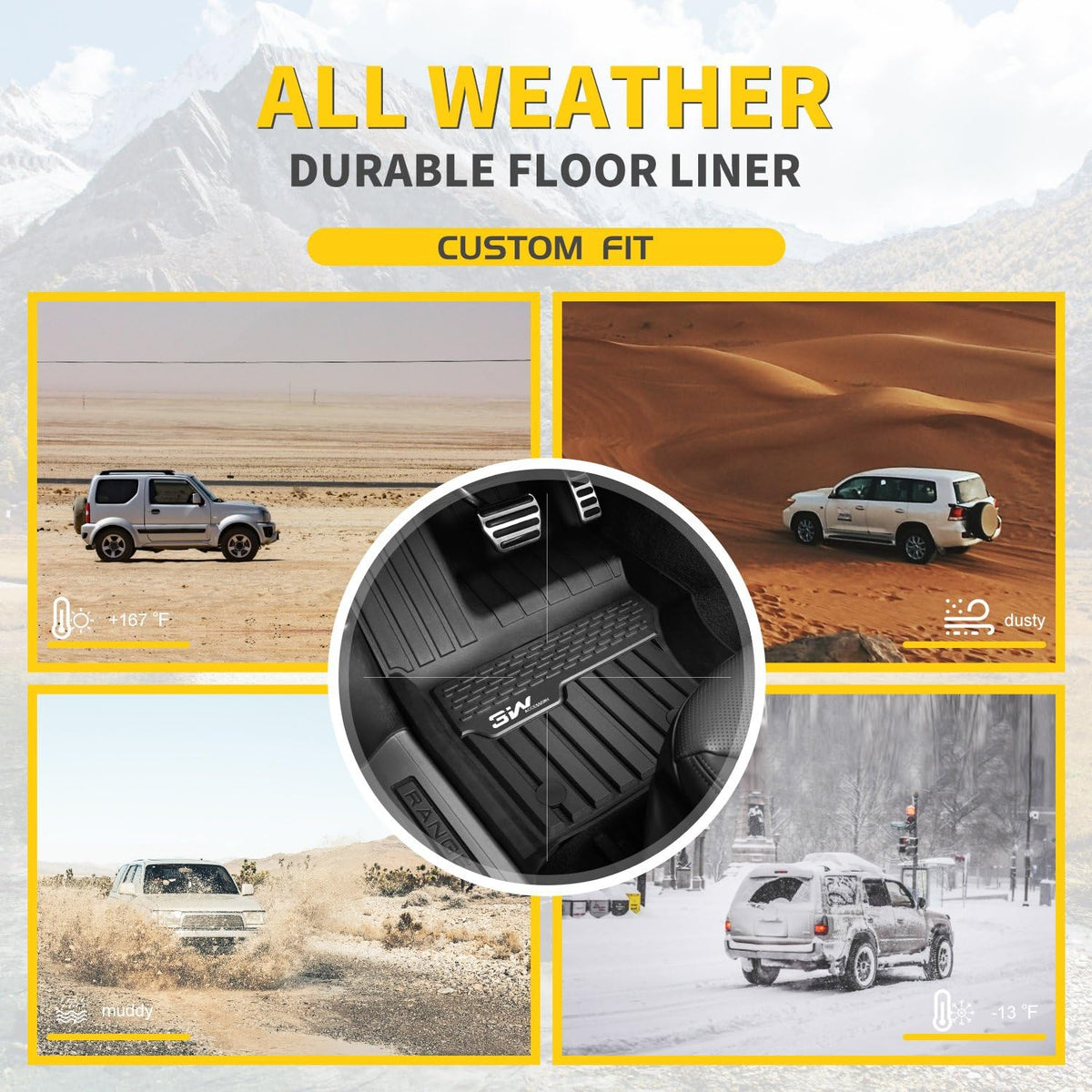 3W?Floor?Mats?Compatible for Range Rover Velar 2017-2022 TPE?All?Weather?Custom?Fit?Floor?Liner?for Range Rover Velar1st?and?2nd?Row?Full?Set Car?Liners Black