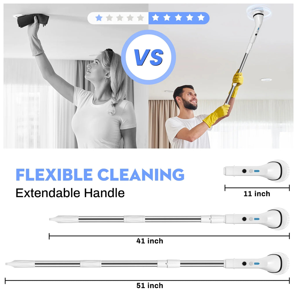 VAVSEA Electric Spin Scrubber,Cleaning Brush for Bathroom,1.5H 300RPM Shower Scrubber Kit for Floor Tile Bathtub,51 inch