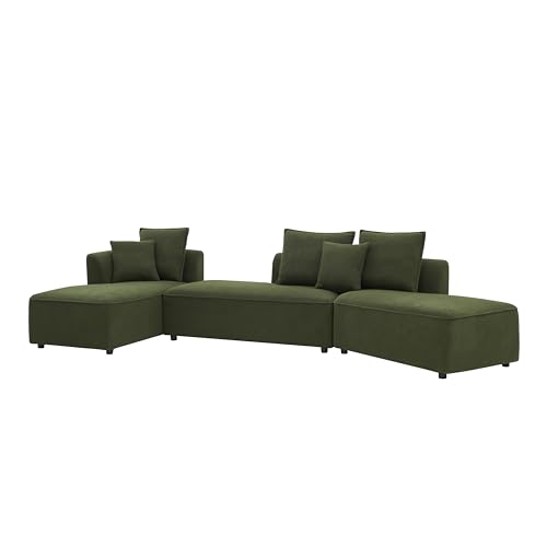Convertible Sectional Sofa Couch for Living Room, Oversized L Shaped Couch with Chaise Lounge Sofa Set, Comfy Upholstered Sofa with 3 Back Pillows & 2 Throw Pillow, for Home Office (Orange)