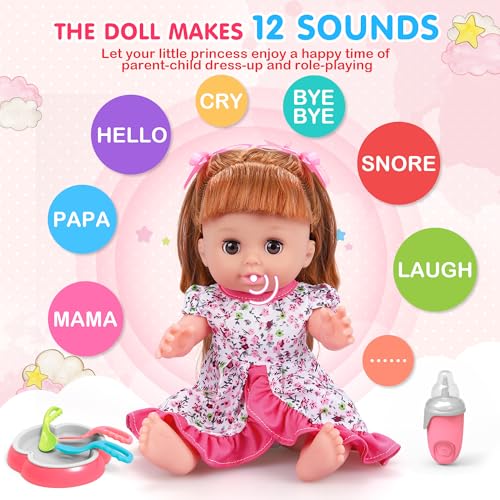 Baby Doll Toys Set, 14 Doll Toys, 25Pcs Dolls Care Toy Playset, Toddlers Toy Doll Set Incl Cradle Crib, High Chair, Milk Bottle, Pacifier, Diaper, Baby Gift for Age 3 4 5 6+ Years Old Girls Boys