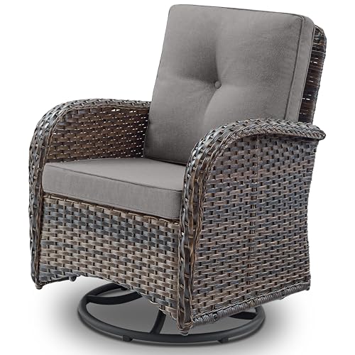 Patio Wicker Chairs Swivel Rocker - Outdoor Swivel Rocking Chairs Set of 2 with Rattan Side Table, Patio Swivel Glider Chair 3 Piece Patio Furniture Sets for Deck Porch Pool Brown/Blue
