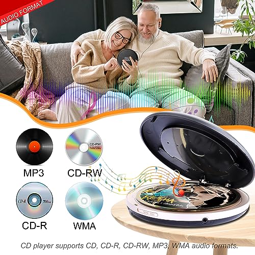Portable CD Player with Bluetooth, CD Player Portable with Dual Speakers and Anti Shock Skip Protection Rechargeable CD Player Bluetooth for Car with LCD Display Headphone AUX Cable Walkman CD Player