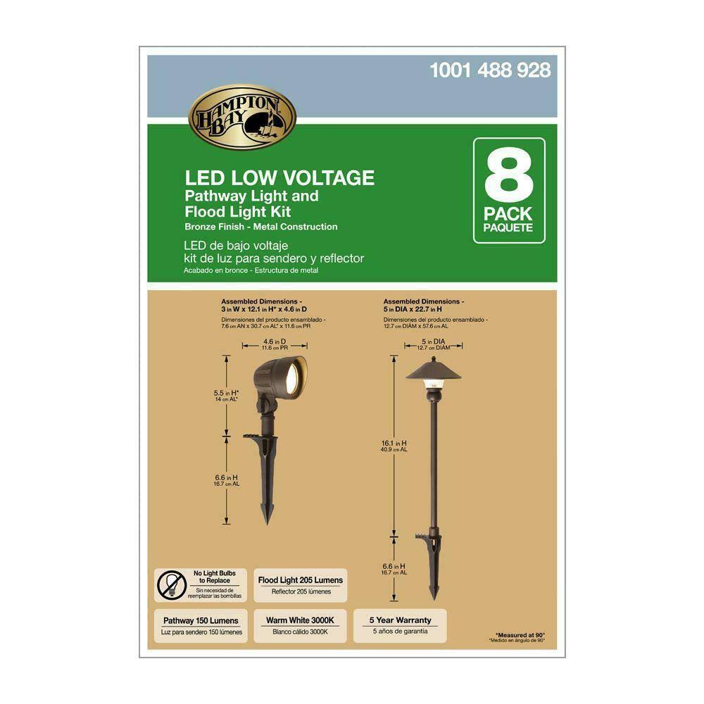 Hampton Bay Low-Voltage Bronze Outdoor LED Landscape Path Light Kit 8-pack