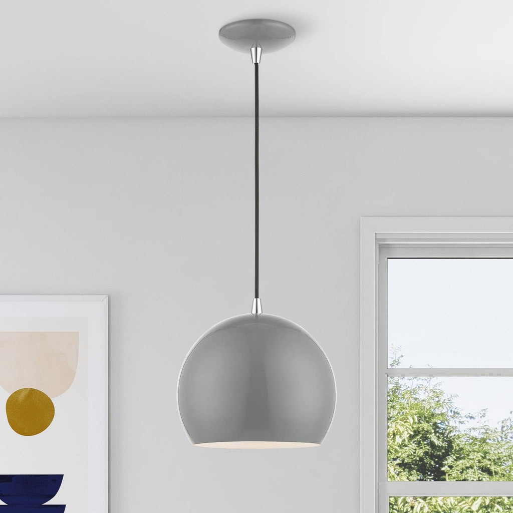 Livex Lighting Piedmont - 1 Light Globe Pendant in Industrial Style-15 Inches Tall and 10 Inches Wide-Shiny Light Gray/Polished Chrome