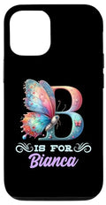 iPhone 14 Pro Max B Is For Bianca Girly Butterfly And Flower Initial Name Case