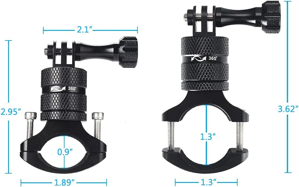 HSU Aluminum Bike Bicycle Handlebar Mount and Bike/Motorcycle Handlebars for Go Pro Hero 11/10/9/8/7/6/5/4, DJI Osmo Action AKASO and Other Action Cameras (Black)