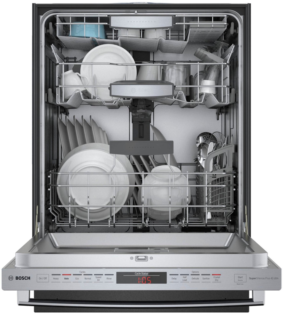 Bosch - 800 Series 24 Top Control Built-In Dishwasher with CrystalDry, Stainless Steel Tub, 3rd Rack, 40 dBa - Stainless steel