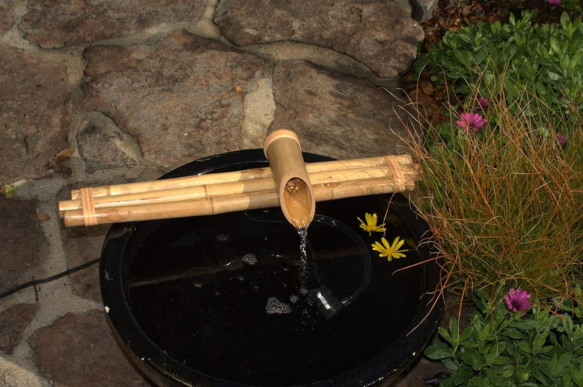 Bamboo Accents Water Fountain & Pump Kit ?C 18 inch, 3 Arm Style Split-Resistant All Natural Bamboo ?C DIY Indoor/Outdoor Zen Garden - Fits 15-30 inch Bowl (not Included)