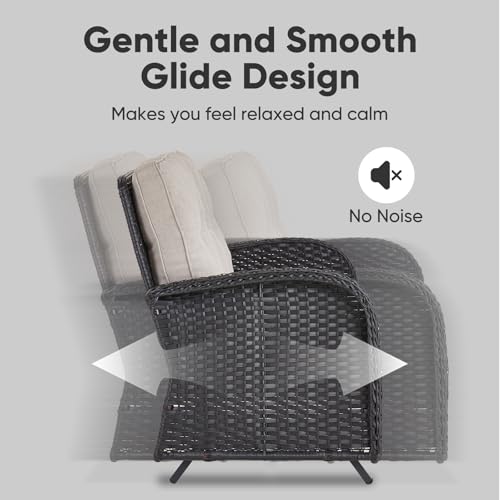 Patio Wicker Chairs Swivel Rocker - Outdoor Swivel Rocking Chairs Set of 2 with Rattan Side Table, Patio Swivel Glider Chair 3 Piece Patio Furniture Sets for Deck Porch Pool Brown/Blue