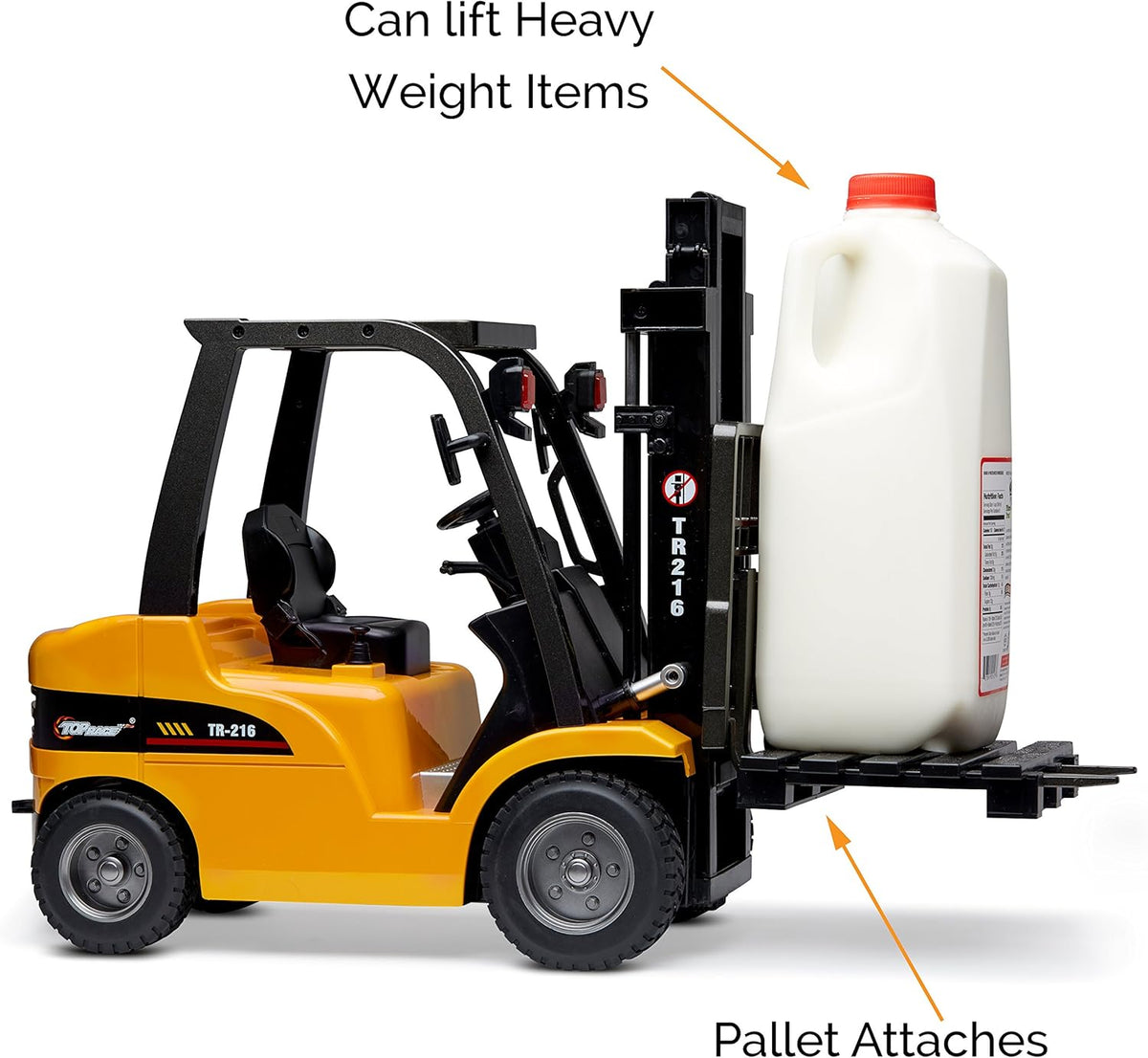 Top Race Jumbo Remote Control Forklift 13 Inch Tall, 8 Channel Full Functional Professional RC Forklift Construction Toys, High Powered Motors, 1:10 Scale - Heavy Metal - (TR-216)