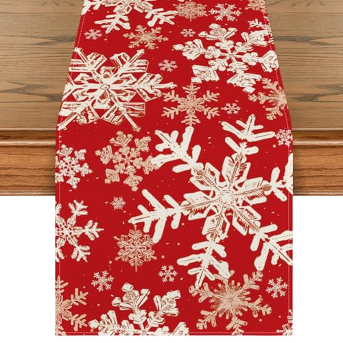 Artoid Mode Navy Blue Snowflakes Christmas Table Runner, Seasonal Winter Holiday Kitchen Dining Table Decoration for Home Party Decor 13x72 Inch