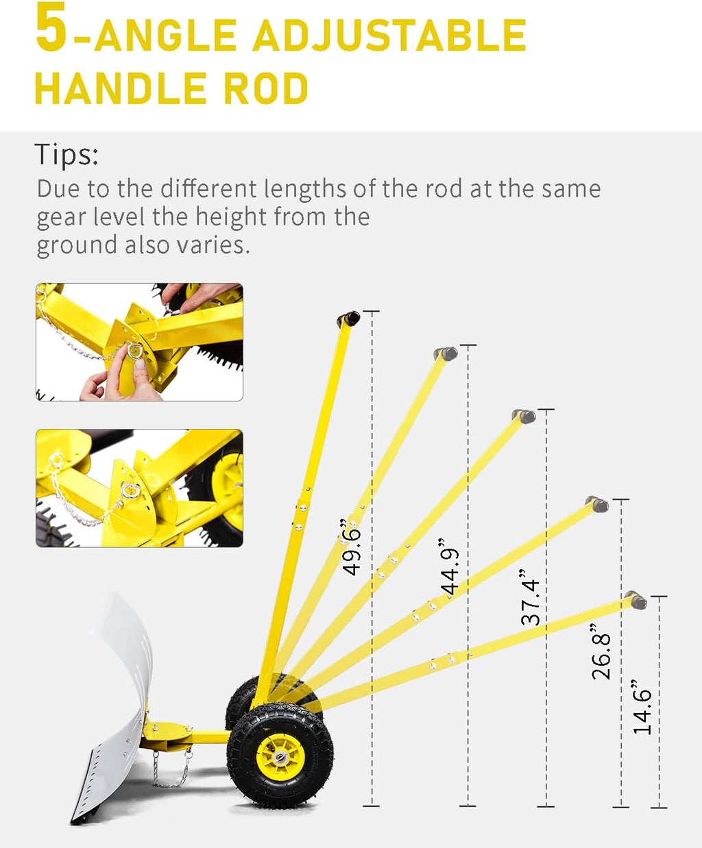 Outvita Snow Shovel with Wheels, 29 Wide 18 Long Snow Plow Shovel Angle & Height Adjustable Padded Handle Efficient Snow Clean Tool for Driveway or Pavement (Yellow)