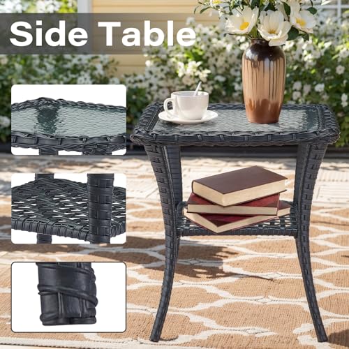 Patio Wicker Chairs Swivel Rocker - Outdoor Swivel Rocking Chairs Set of 2 with Rattan Side Table, Patio Swivel Glider Chair 3 Piece Patio Furniture Sets for Deck Porch Pool Brown/Blue