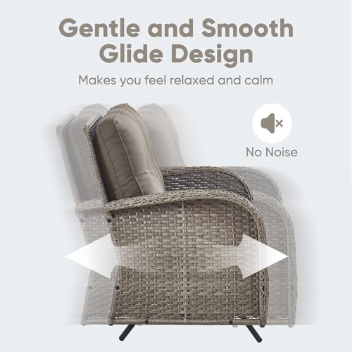 Patio Wicker Chairs Swivel Rocker - Outdoor Swivel Rocking Chairs Set of 2 with Rattan Side Table, Patio Swivel Glider Chair 3 Piece Patio Furniture Sets for Deck Porch Pool Brown/Blue