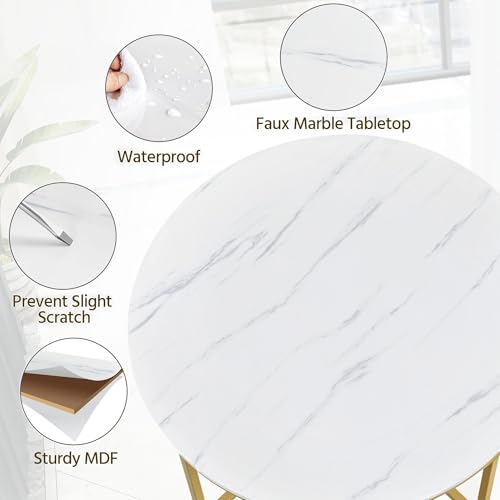 Yaheetech Faux Marble Side Table, 16in End Table Modern Accent Sofa Table w/X-Based, Round Tabletop, Sturdy Metal Legs for Living Room, Black