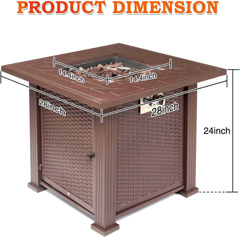 SINGLYFIRE 28 Inch Propane Fire Pit Table Square 2 in 1 Fire Table 50,000 BTU with Cover, Lid and 6.6lbs Lava Rock,Gas Fire Pit Table for Outside Patio, Garden, Backyard, Deck, Brown (SGFP-001C)